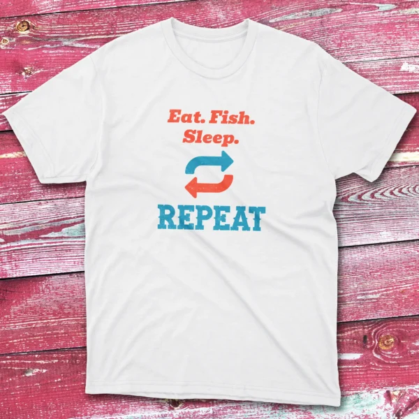 Eat sleep fish repeat white Anglers T-shirts