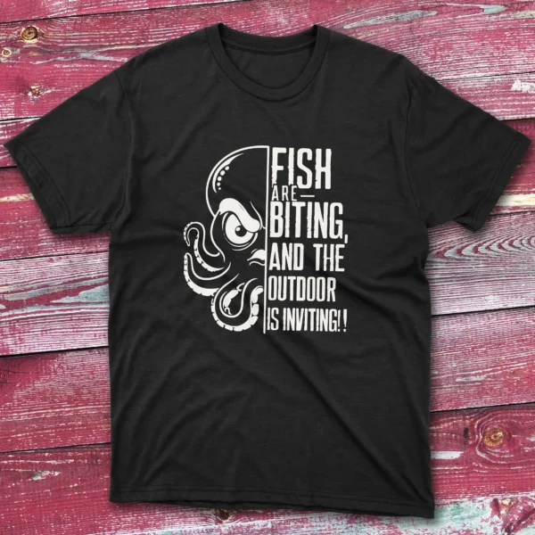 Fish are biting and the outdoor is inviting black Fisherman Tee
