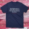 The fishing rod is a stick with a worm at one Navy Fishermen T-shirt