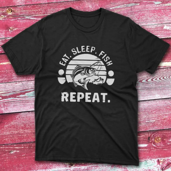 Eat sleep fish repeat black Anglers T-shirts