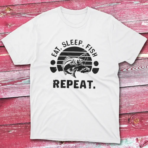 Eat sleep fish repeat white Fisherman Tee