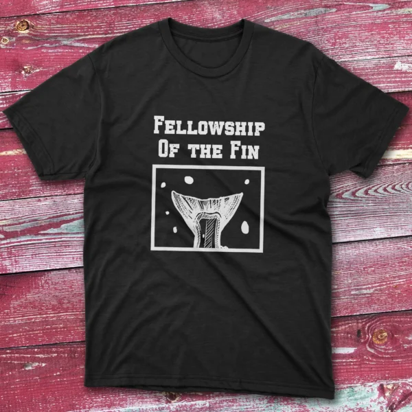 Fellowship of the fin Black Anglers T-shirts