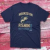 Hooked on Fishing not Phishing navy Anglers T-shirts