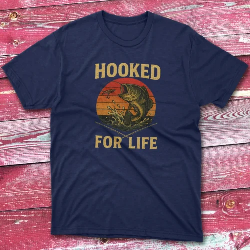 Hooked on fishing navy Fishing T-shirt
