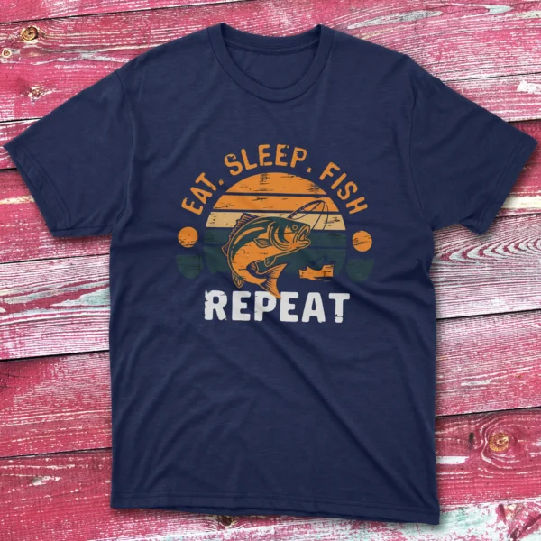 Eat sleep fish repeat navy Anglers T-shirts