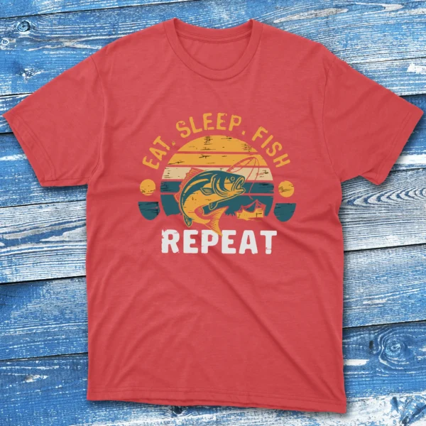 Eat sleep fish repeat red Fisherman Tee