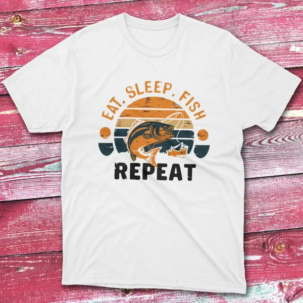 Eat sleep fish repeat white Fishing T-shirt