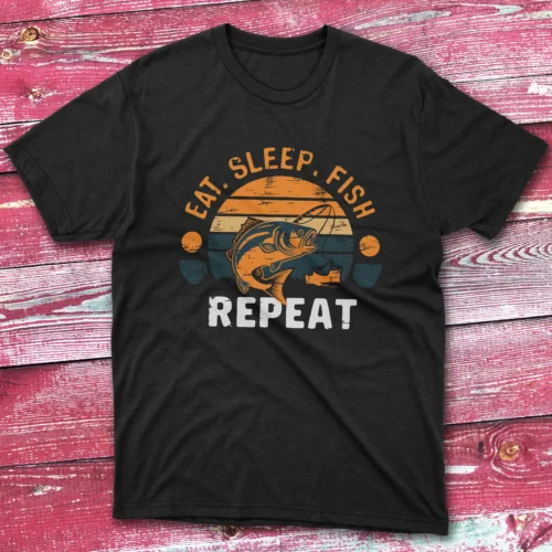 Eat sleep fish repeat2 black Anglers T-shirts