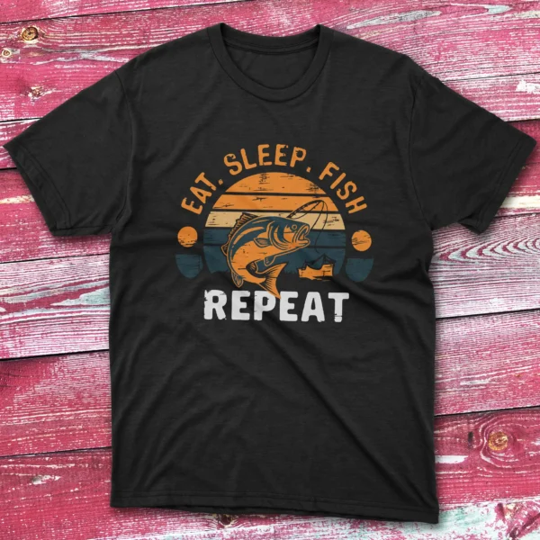 Eat sleep fish repeat2 black Anglers T-shirts