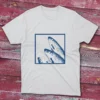 T-shirt featuring three white fish enclosed in a white square stroke.