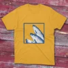 T-shirt featuring three white fish enclosed in a white square stroke.