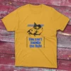 Yellow T-shirt: Black T-shirt with You can't handle the fish text