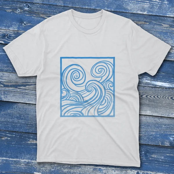 White T-shirt showcasing Blue Ocean Waves - 2025 design