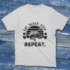 White T-shirt showcasing Eat Sleep Fish Repeat - 2025 design