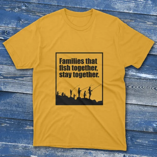 Daisy yellow T-shirt featuring Families That Fish Together Stay Together - 2025 text