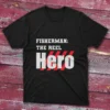 Black T-shirt with Fisherman the Reel Hero - 2025 design