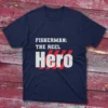 Navy blue T-shirt featuring Fisherman the Reel Hero - 2025 text