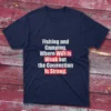 Navy blue T-shirt featuring Fishing and Camping - Where WiFi is Weak but the Connection is Strong text