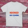 White T-shirt showcasing Hooked on fishing - 2025 design