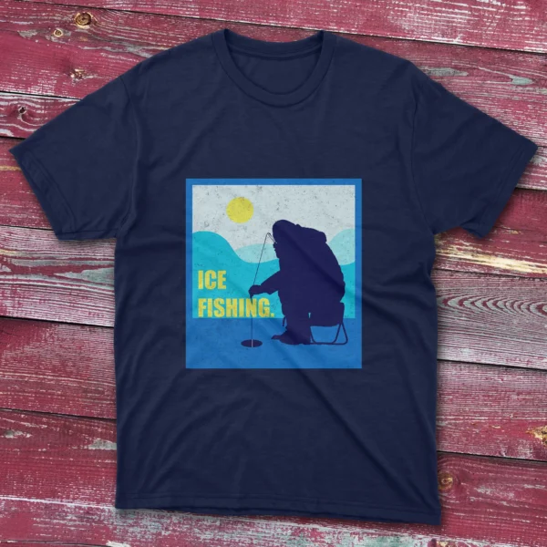 Navy blue T-shirt featuring Ice Fishing - 2025 Illustration design