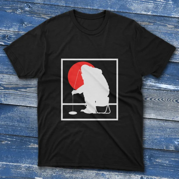 Black T-shirt with Ice Fishing Illustration - 2025 graphic