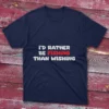 Navy blue T-shirt featuring I'd rather be fishing than wishing - 2025 design