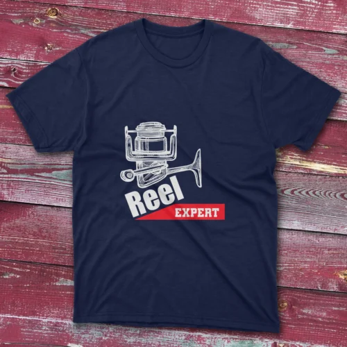 Navy blue T-shirt featuring Reel Expert - 2025 design