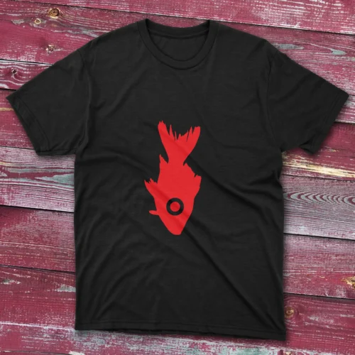 Black T-shirt featuring Red Surreal Fish design