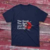 Navy blue T-shirt with The Good, The Bait, And the Catchy - 2024 text for men