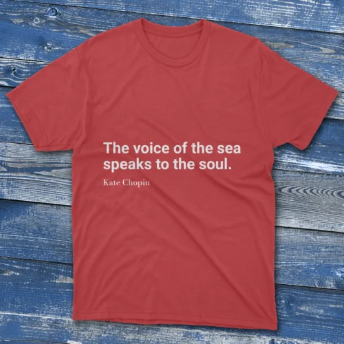 Red T-shirt featuring The voice of the sea speaks to the soul design